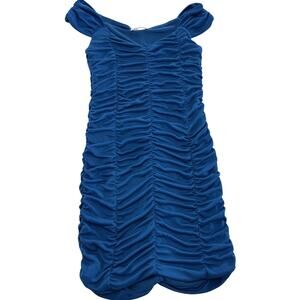 Zara Dress Womens Medium Blue Ruched Bodycon Off Shoulder Party Cocktail